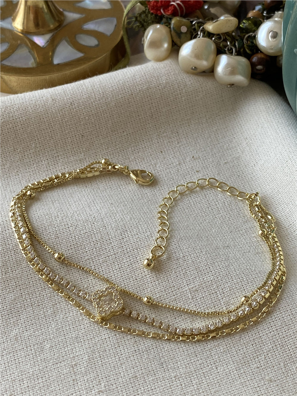 14K Üçlü Cleef Model Suyolu Bileklik