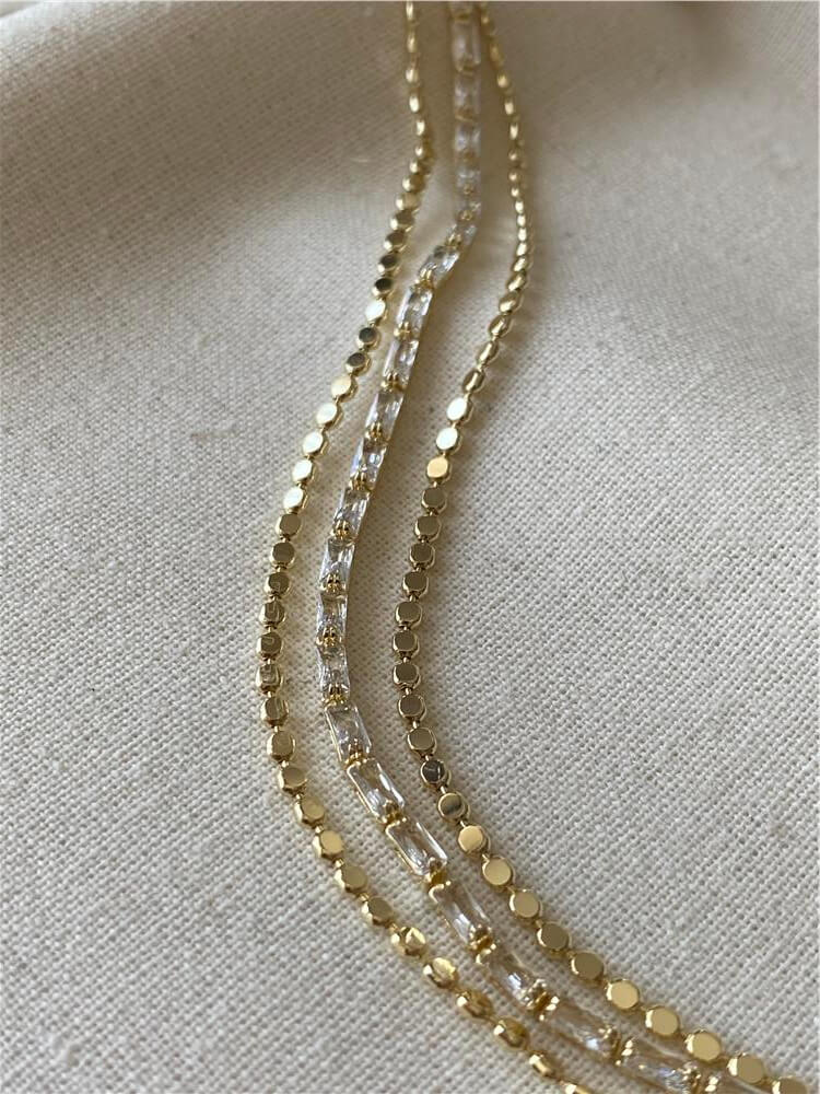 14K Üçlü Ezme Detaylı Taşlı Bileklik