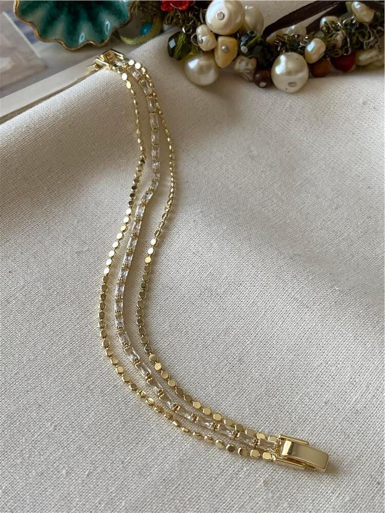 14K Üçlü Ezme Detaylı Taşlı Bileklik