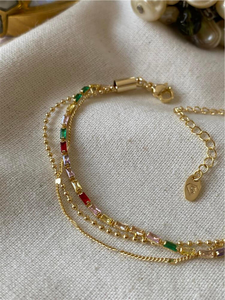 14K Üçlü Renkli Taşlar Bileklik