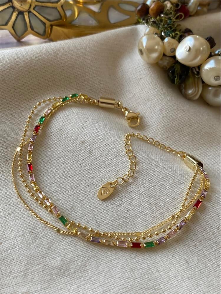 14K Üçlü Renkli Taşlar Bileklik