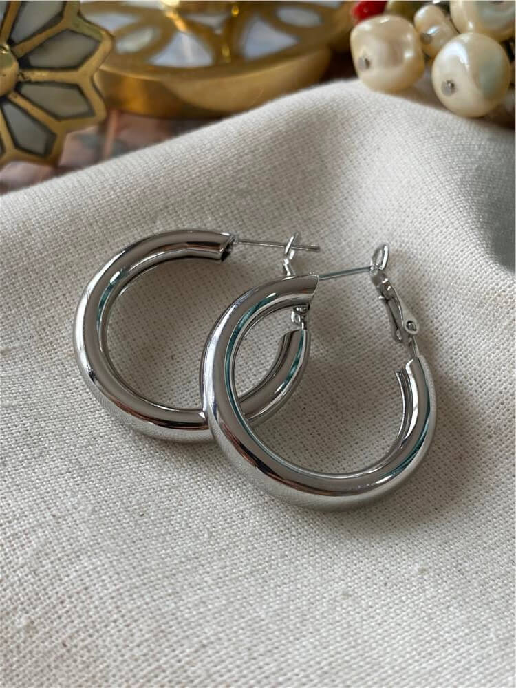 3 cm Silver Boru Halka Küpe