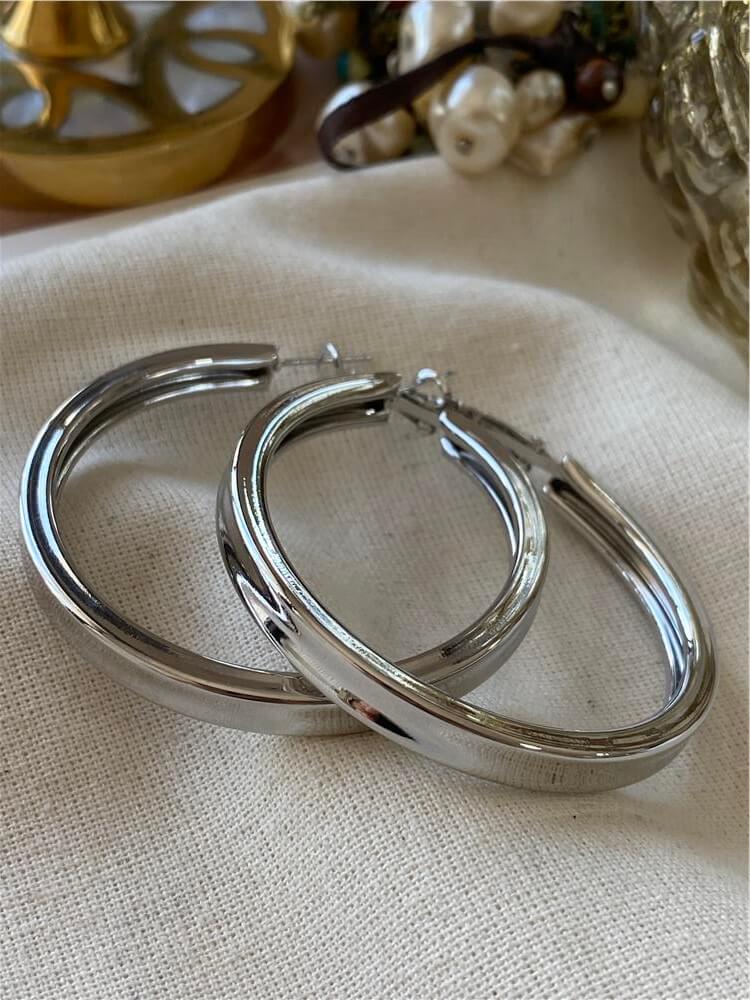 5 cm Silver Küt Halka Küpe