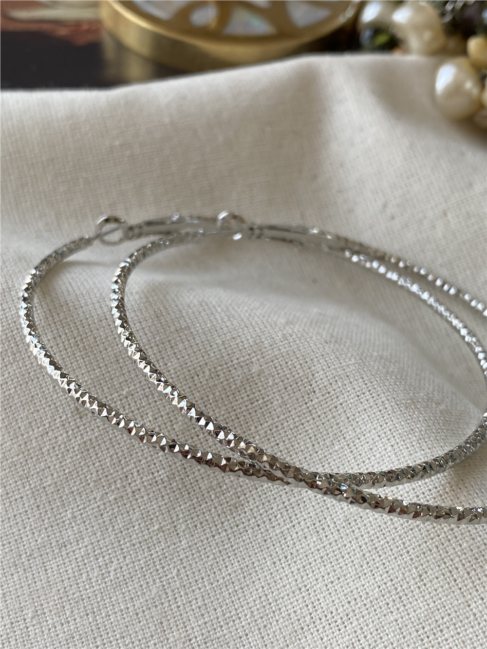 7 cm Desenli İnce Silver Halka Küpe