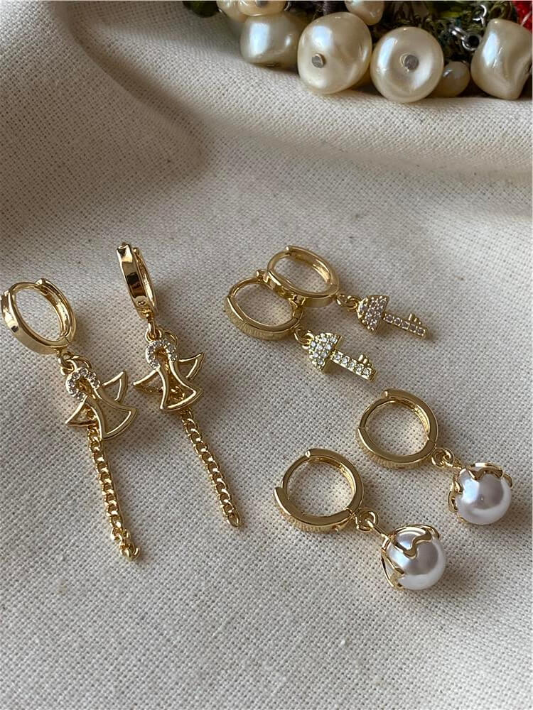 Altılı Melek&Anahtar Sallantılı Küpe