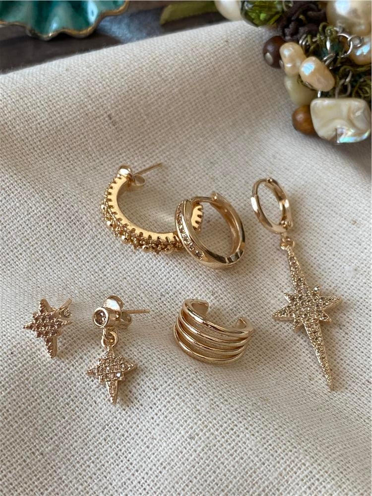 Altılı Taşlı Yıldızlar Küpe
