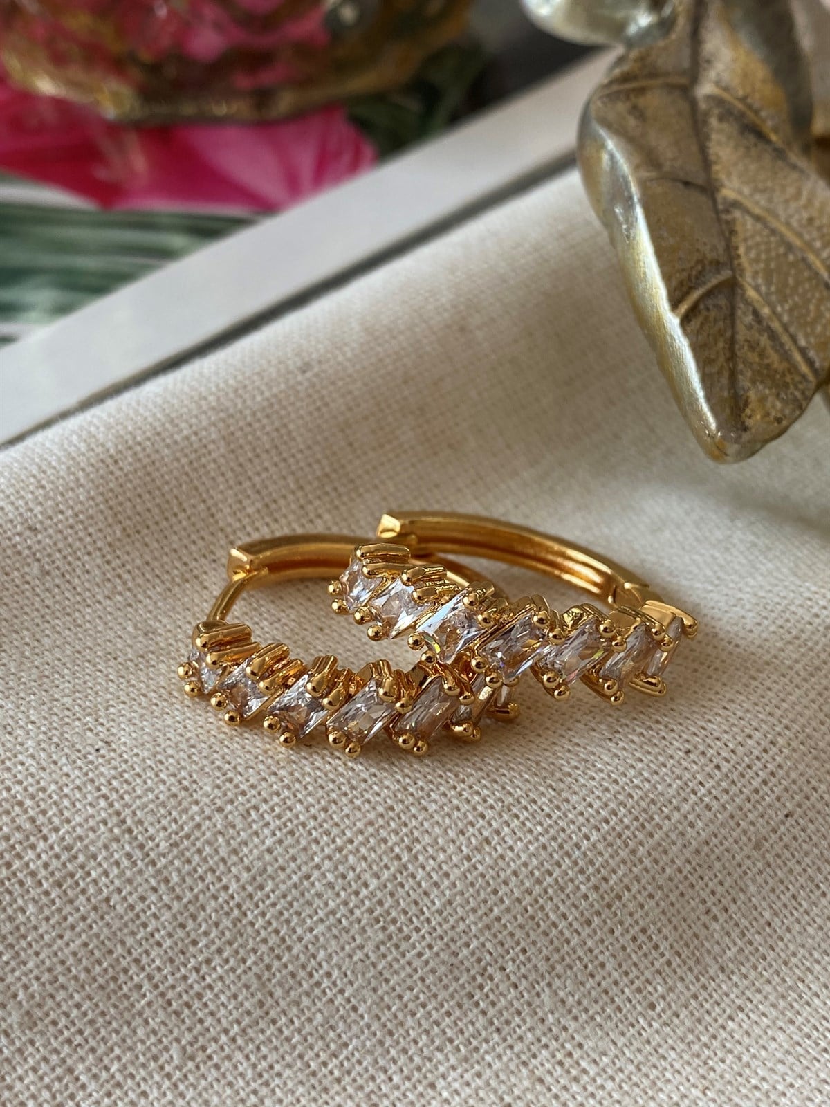 Baguette Stone Queen Hoop Earrings