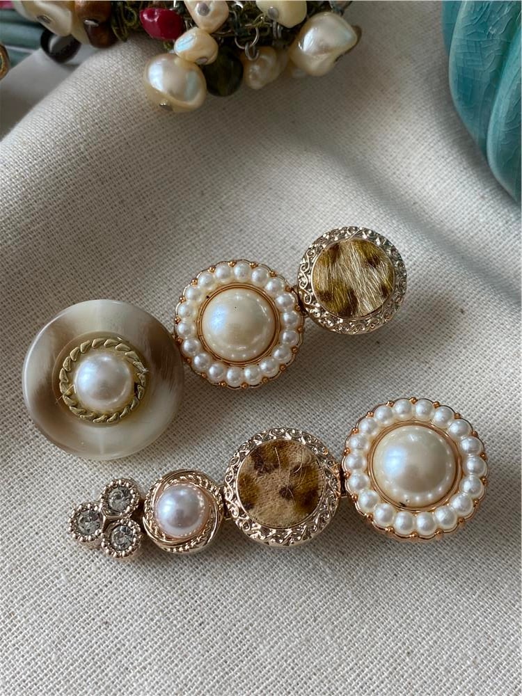 Beige Daisy İkili Toka Seti
