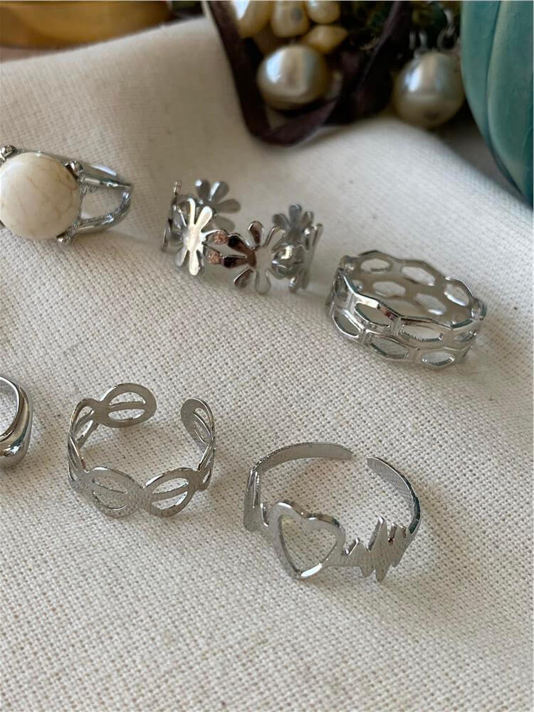 Beyaz Taşlı Silver Çoklu Yüzük Seti