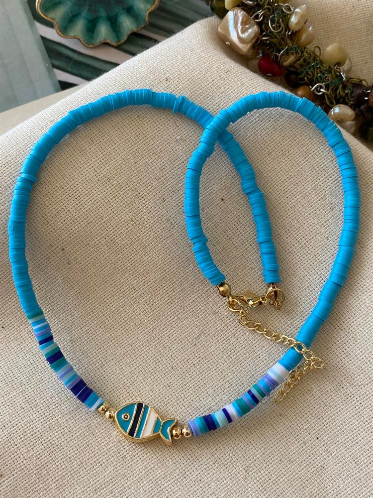 Blues Balık Fimo Kolye  