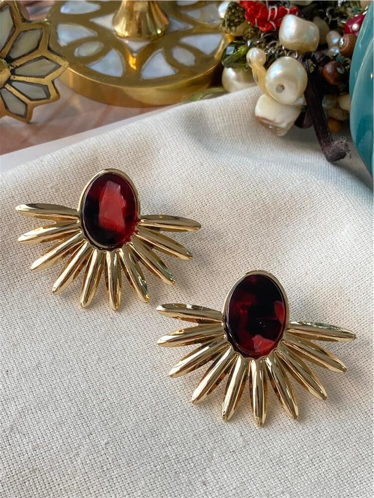 Bordo Detaylı Saçaklı Küpe