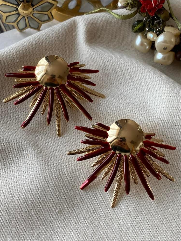 Bordo Mineli Güneş Model Küpe