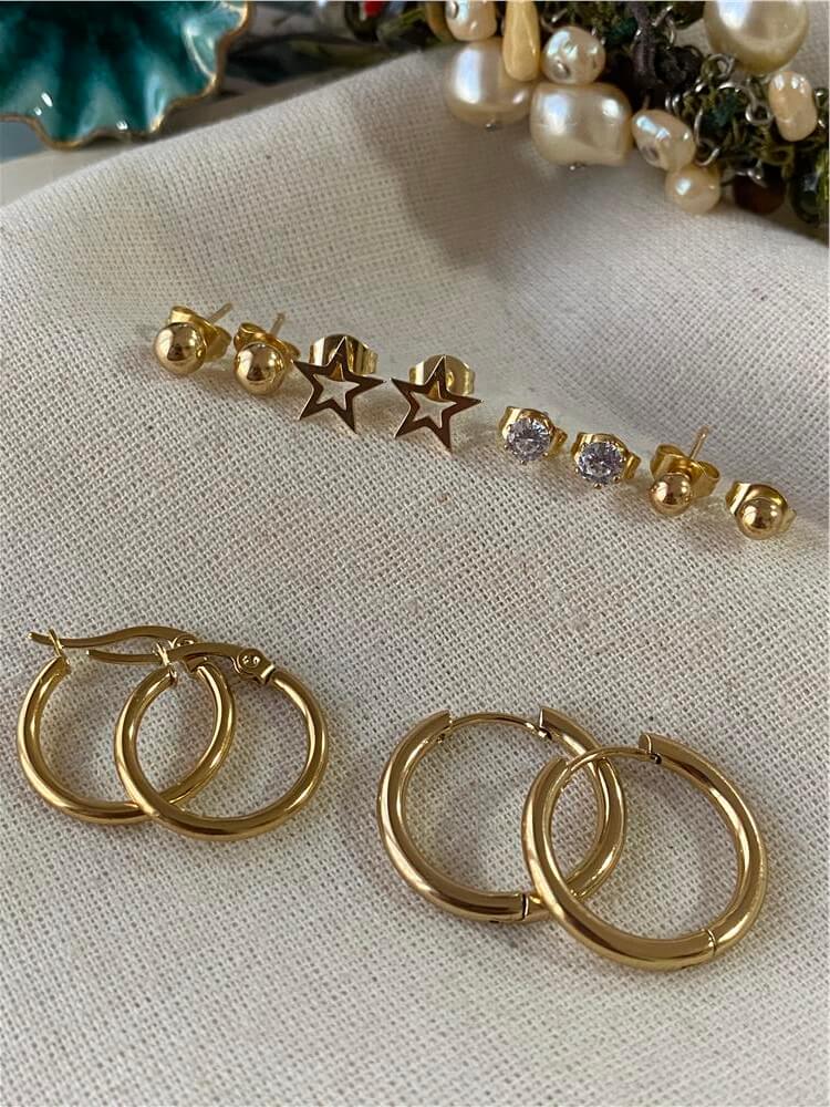 Çelik 12'li Top Yıldız Küpe