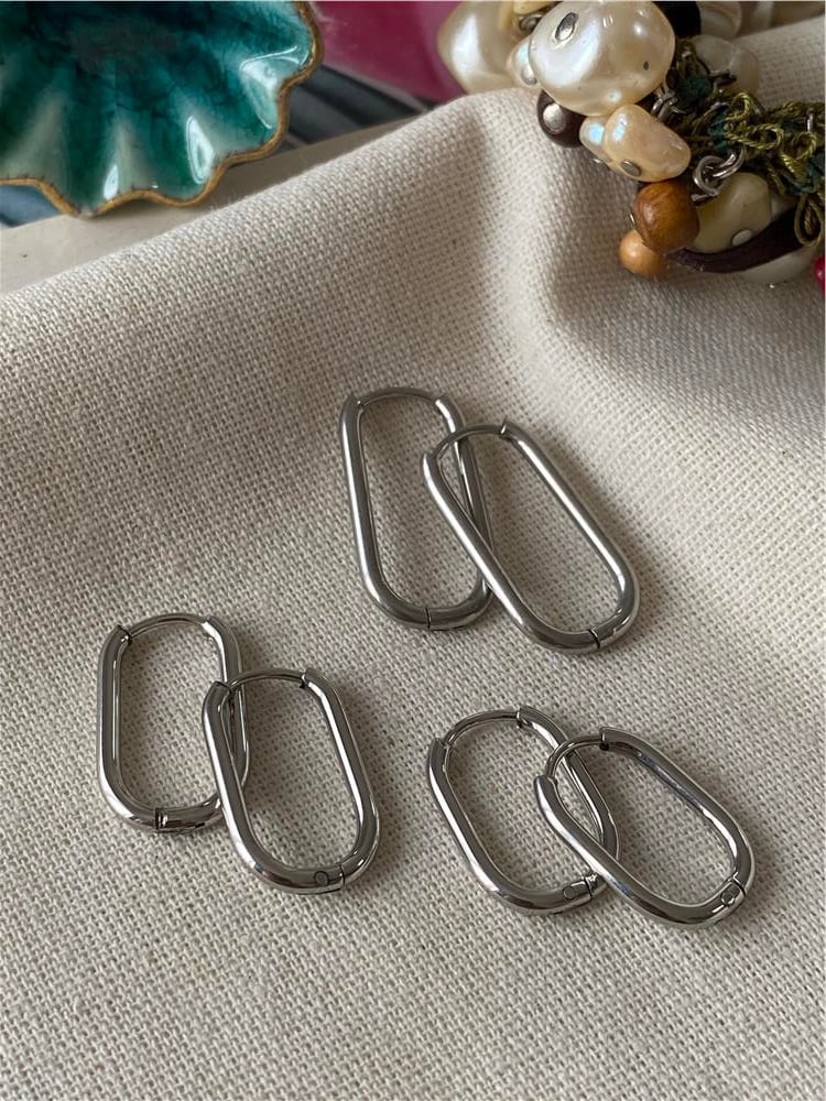 Çelik Altılı Silver Dikdörtgen Küpe