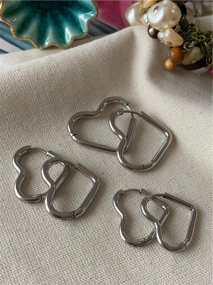 Çelik Altılı Silver Kalp Küpe