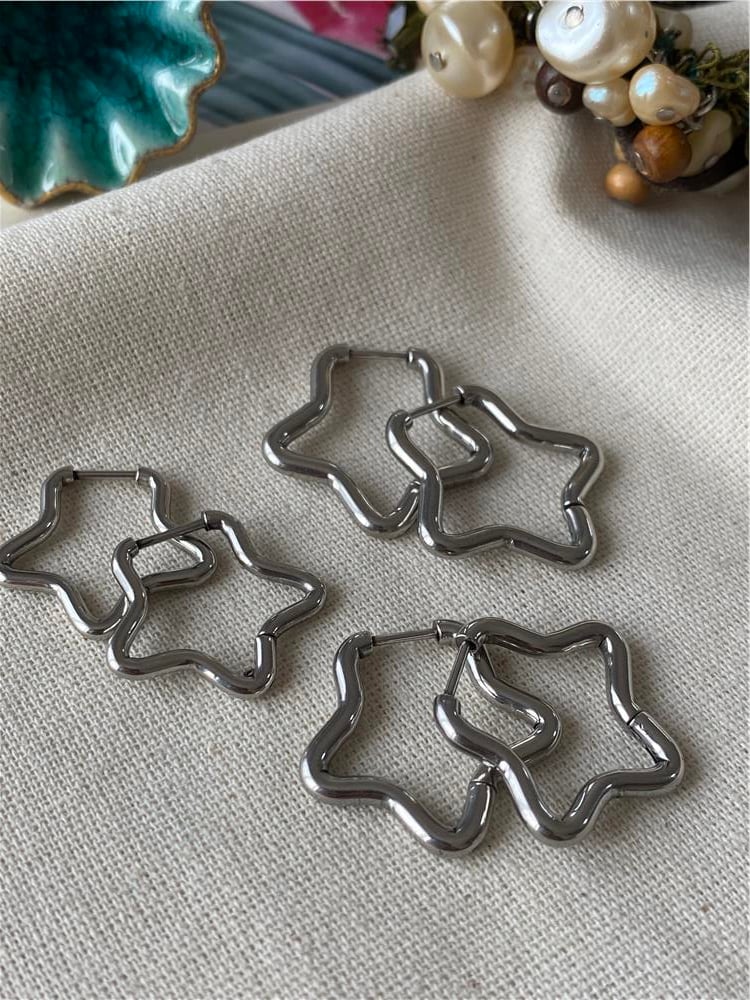 Çelik Altılı Silver Yıldız Küpe
