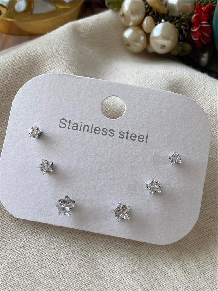 Çelik Altılı Silver Yıldız Küpe