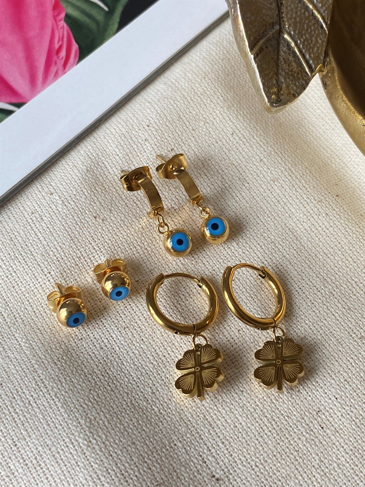 Çelik Altılı Yonca Küpe