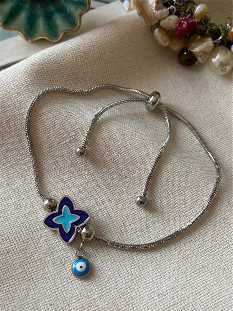 Çelik Asansörlü Mavi Yonca Bileklik