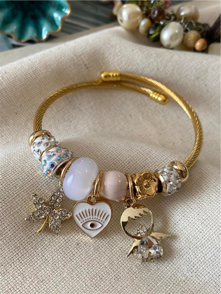 Çelik Beyaz Göz Nazar Charm Bileklik