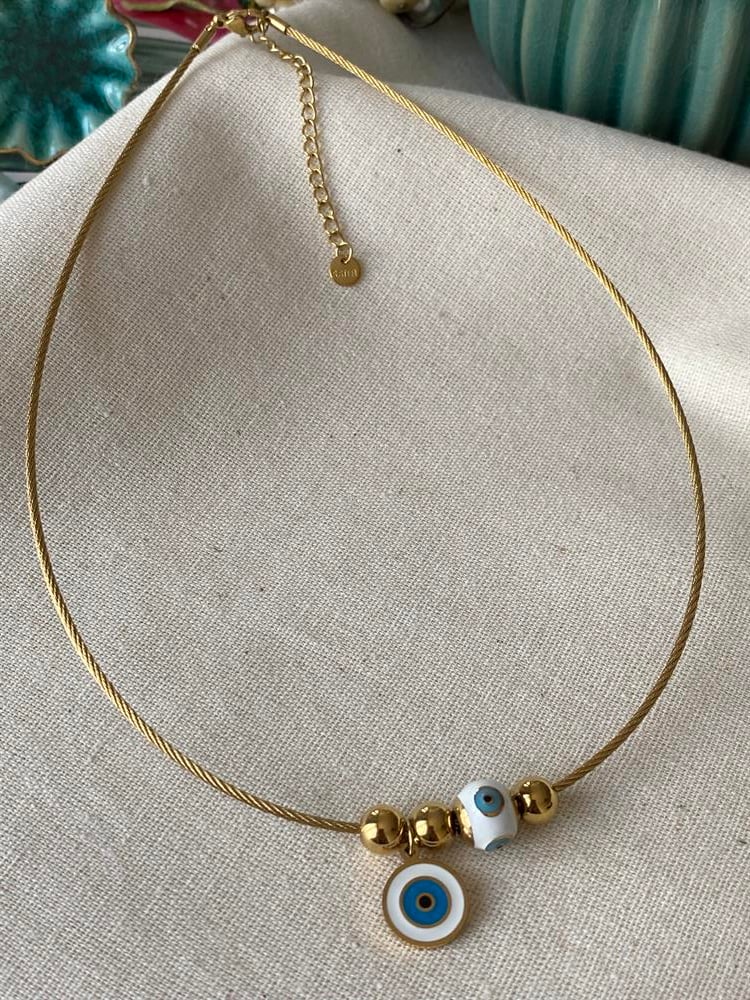 Çelik Beyaz Nazar Choker Kolye 
