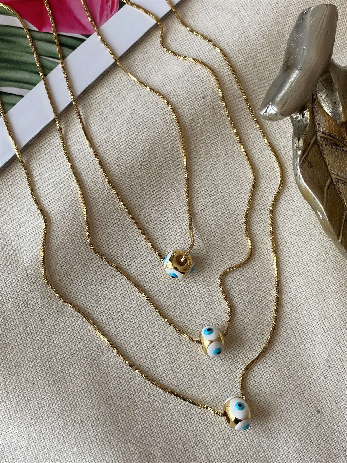 Çelik Beyaz Nazar Kolye