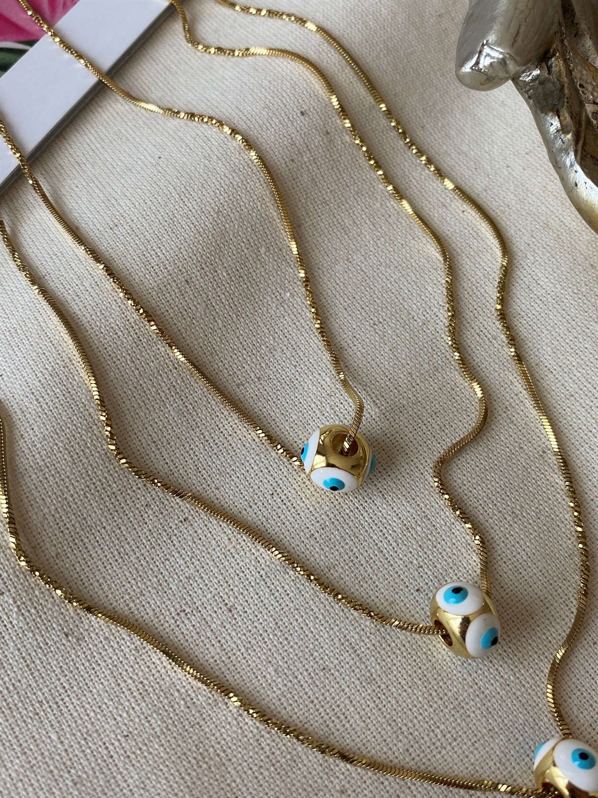 Çelik Beyaz Nazar Kolye