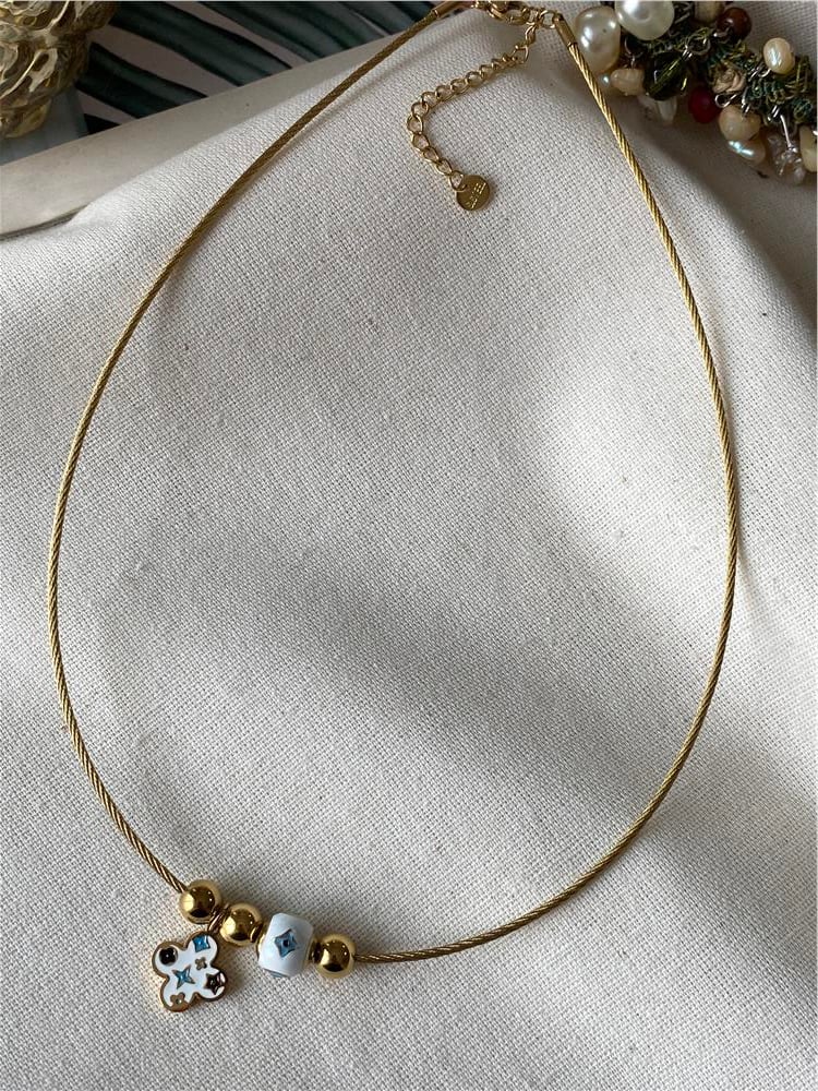 Çelik Beyaz Yonca Choker Kolye 