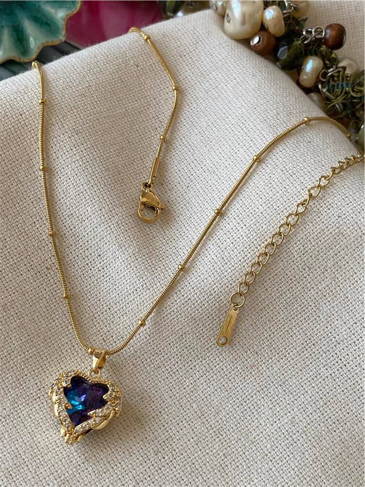 Çelik Blue&Purple Heart Kolye