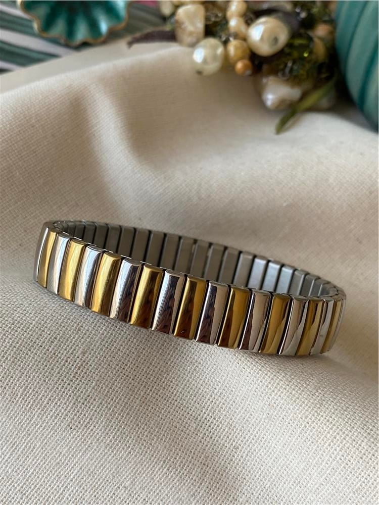 Çelik Bombe Gold Silver Esnek Bileklik