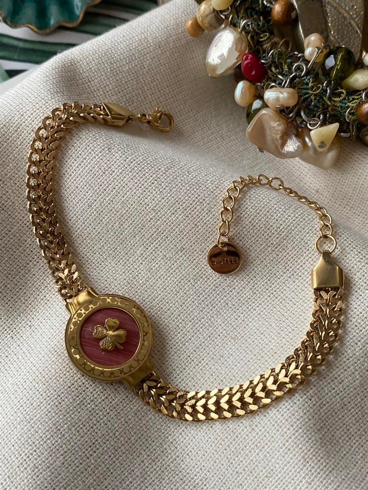 Çelik Bordo Yonca Bileklik