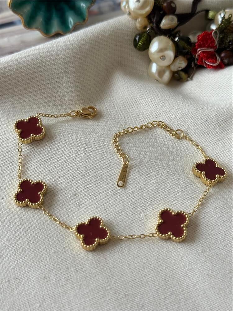 Çelik Büyük Gold Bordo Cleef Bileklik