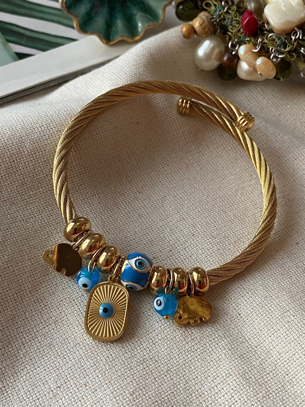 Çelik Charm Nazar Bileklik 