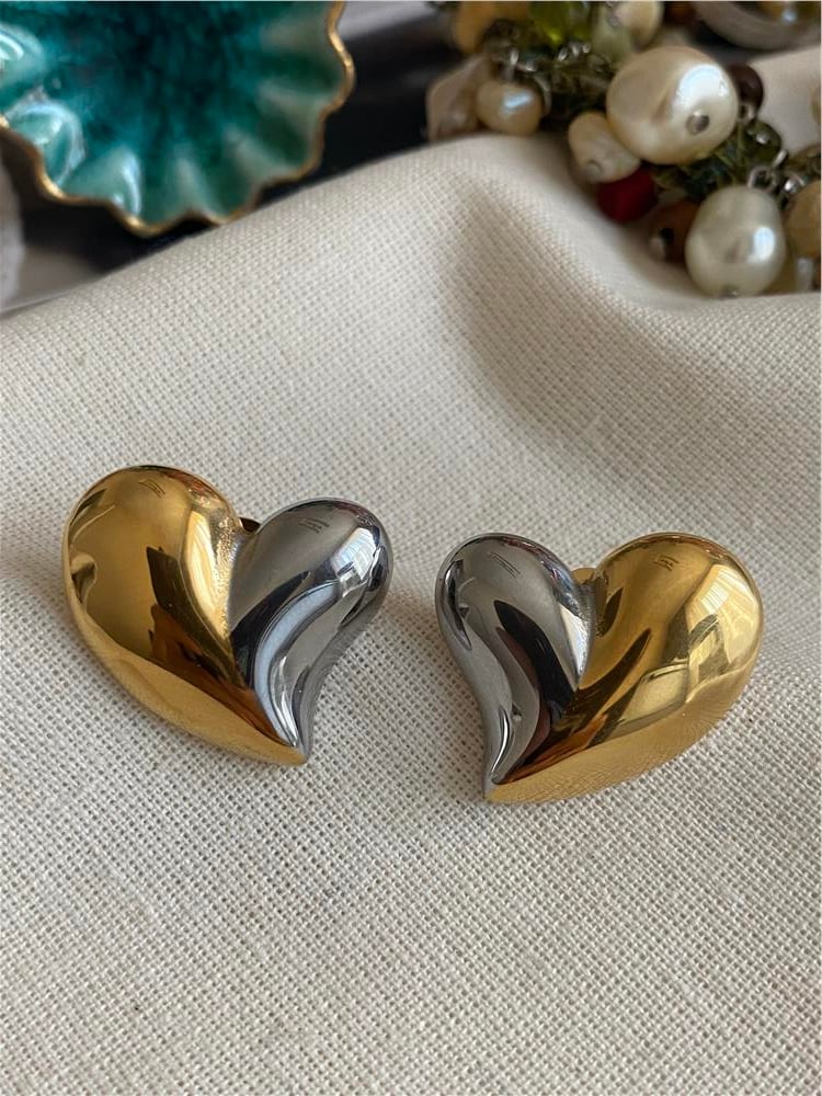 Çelik Çift Renk Kalp Küpe