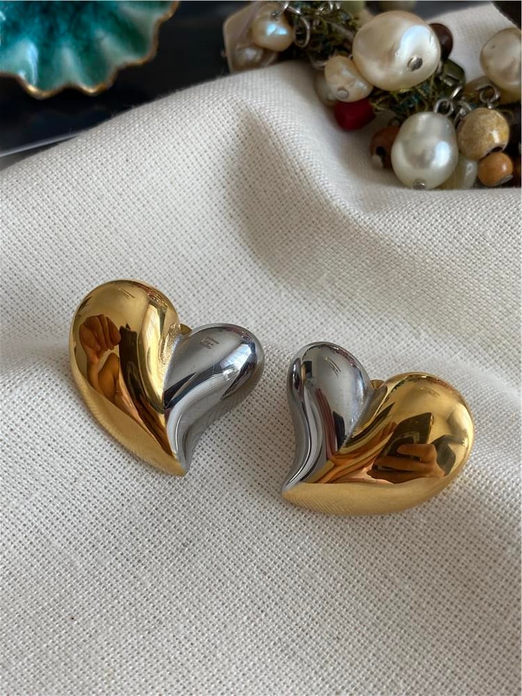 Çelik Çift Renk Kalp Küpe