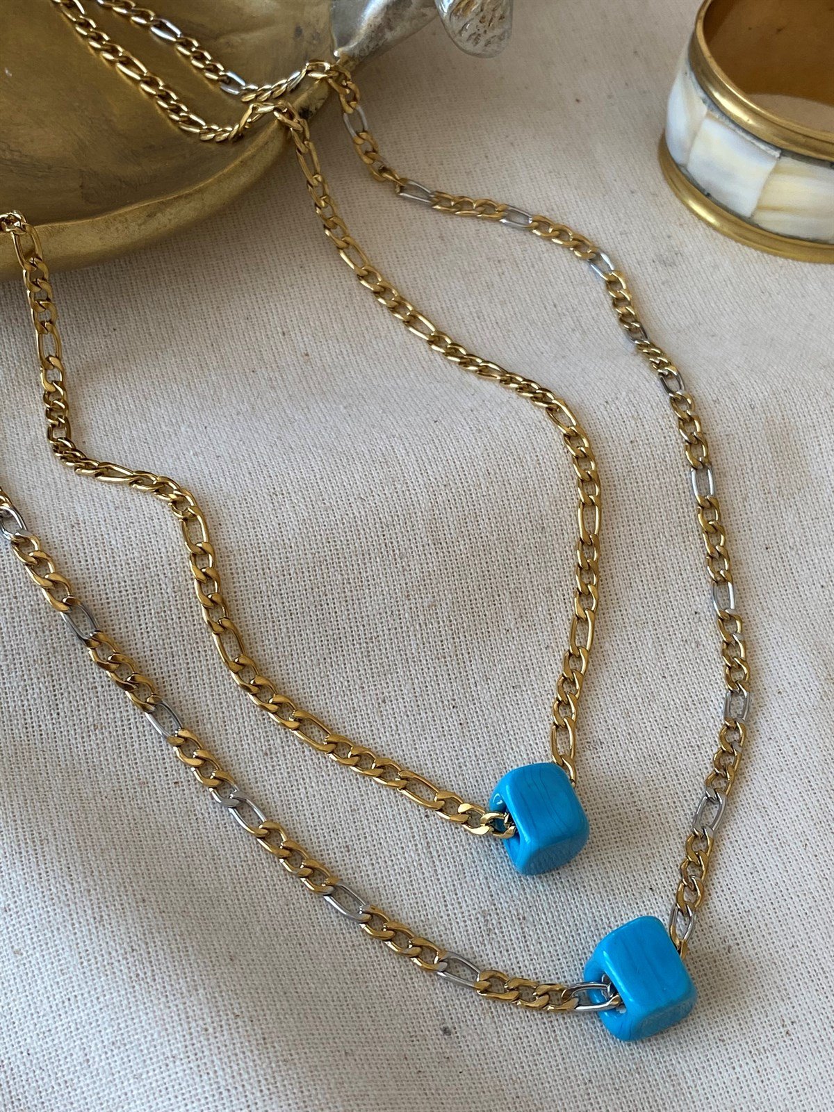 Çelik Çift Renk Nostalji Figora Kolye