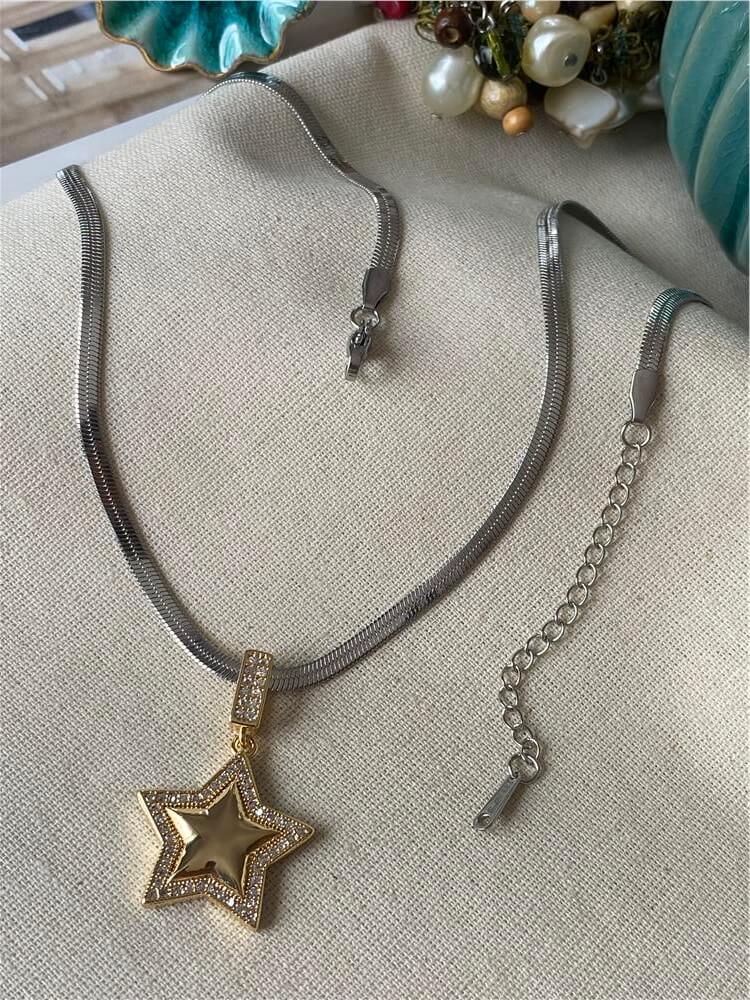 Çelik Çift Renk Star Kolye