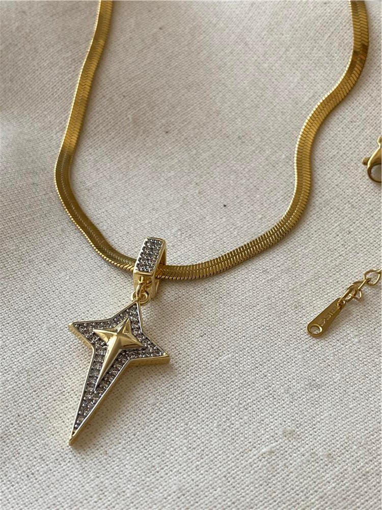 Çelik Çift Renk Yıldız Charmlı İtalyan Kolye