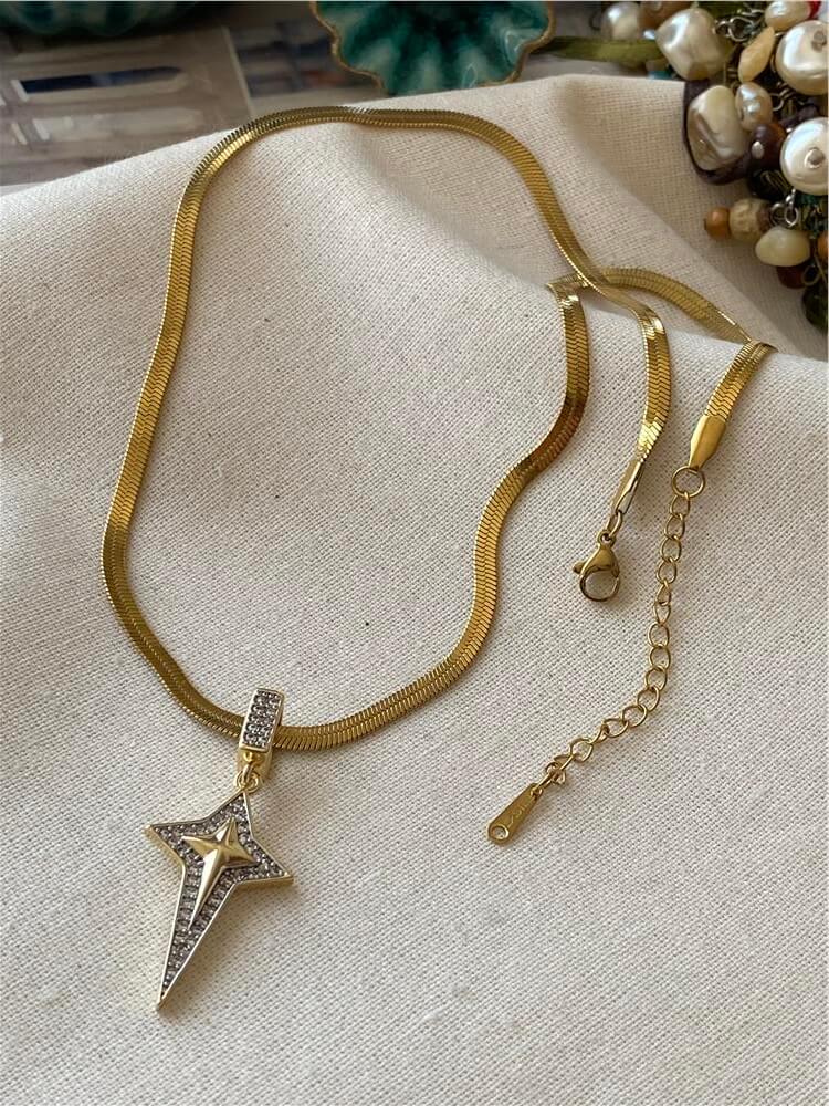 Çelik Çift Renk Yıldız Charmlı İtalyan Kolye