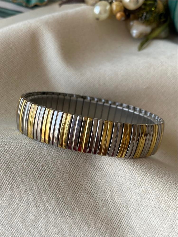 Çelik Çift Sıra Gold Silver Esnek Bileklik