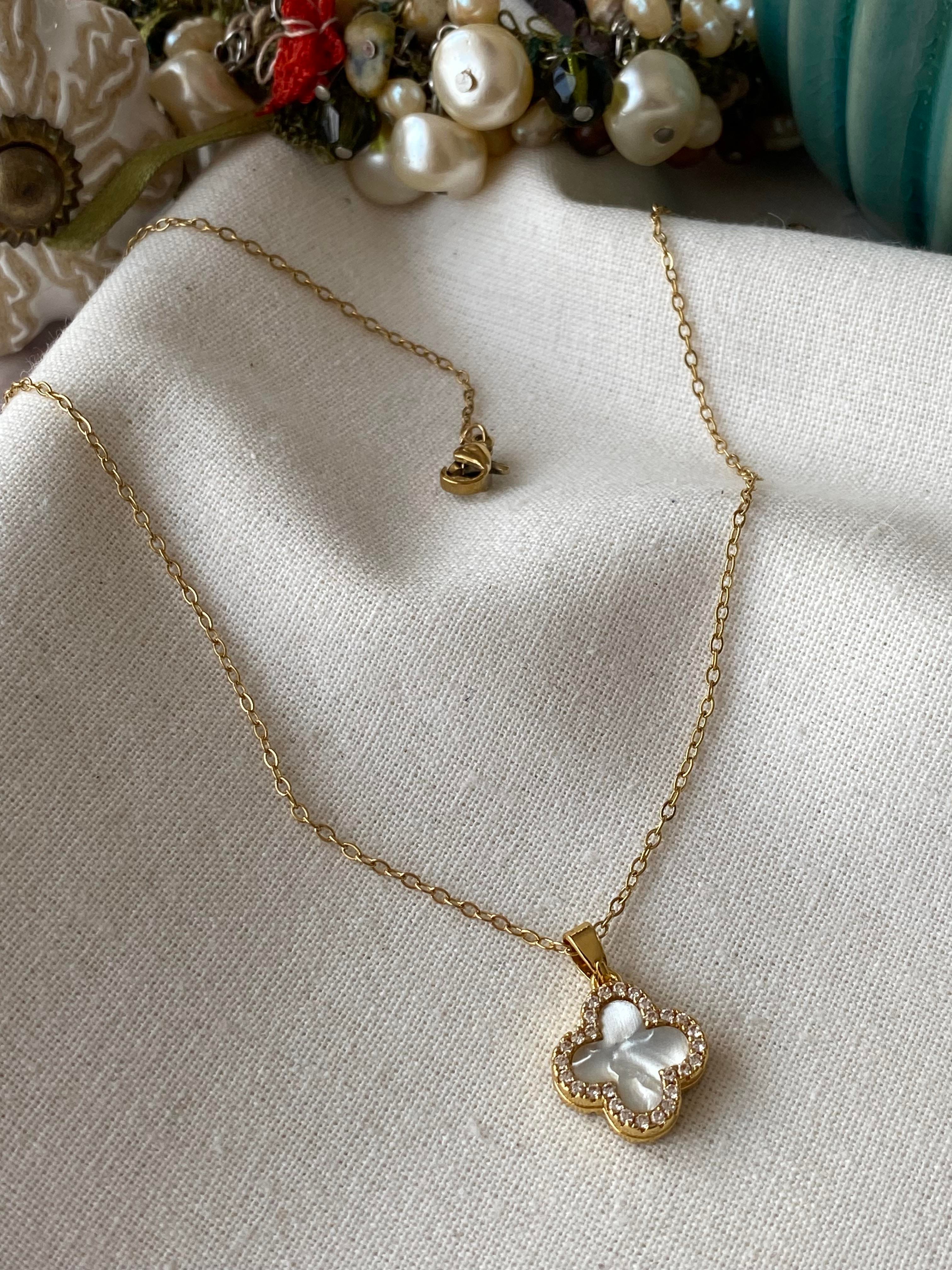Çelik Çift Taraflı Taşlı Cleef Kolye