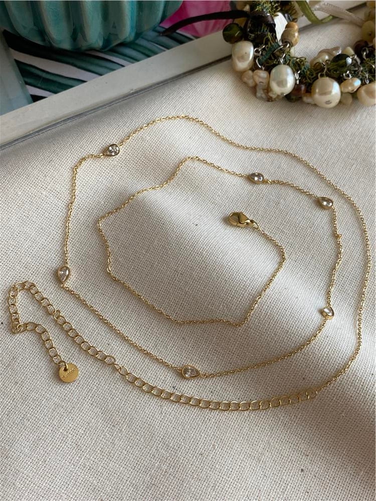 Çelik Damla Taş Detaylı Bel Zinciri