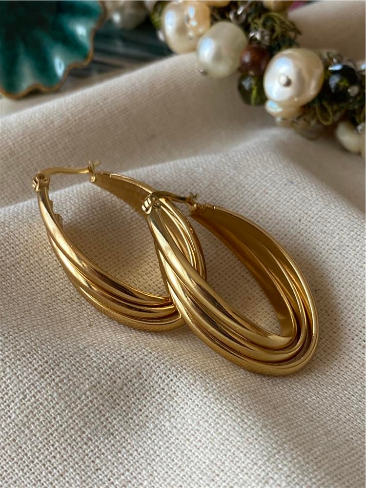 Çelik Desenli Oval Küpe