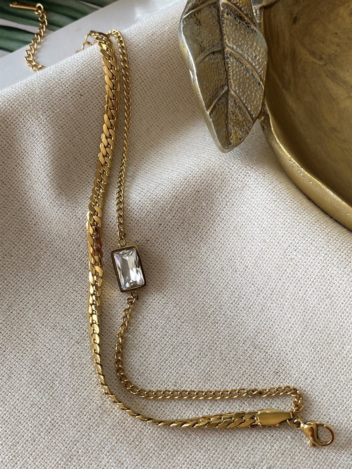 Çelik Dikdörtgen Taşlı Bileklik