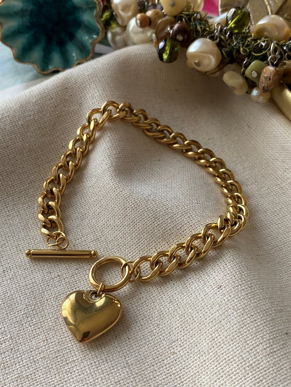 Çelik Geçmeli Kalp Bileklik