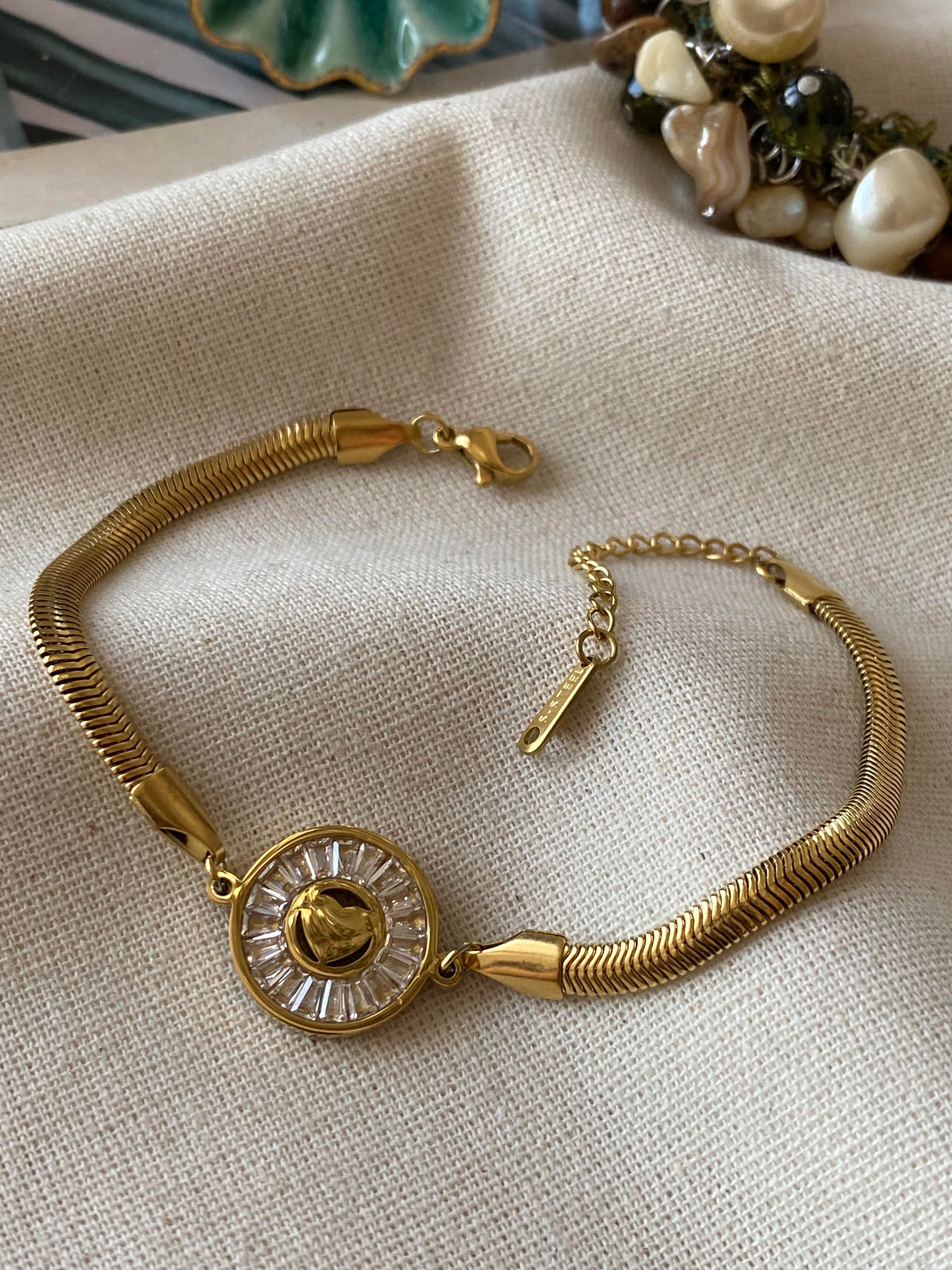 Çelik Gold Baget Kalp Bileklik