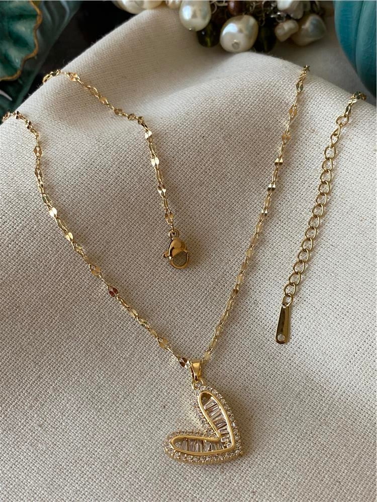 Çelik Gold Baget Tasarım Kalp Kolye