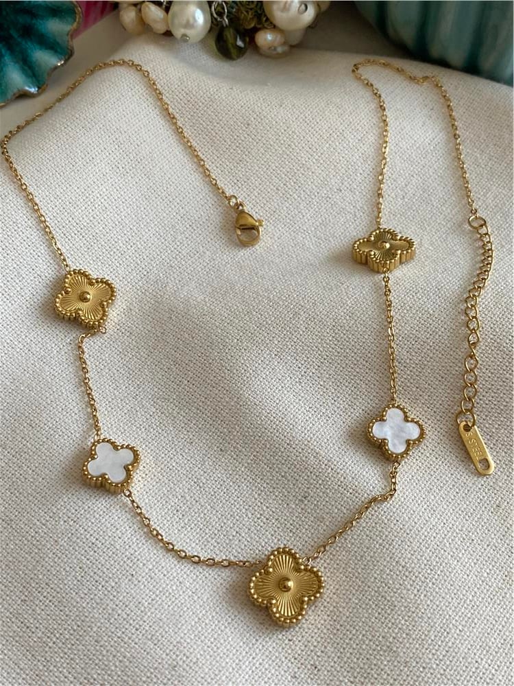 Çelik Gold Beyaz Cleef Kolye