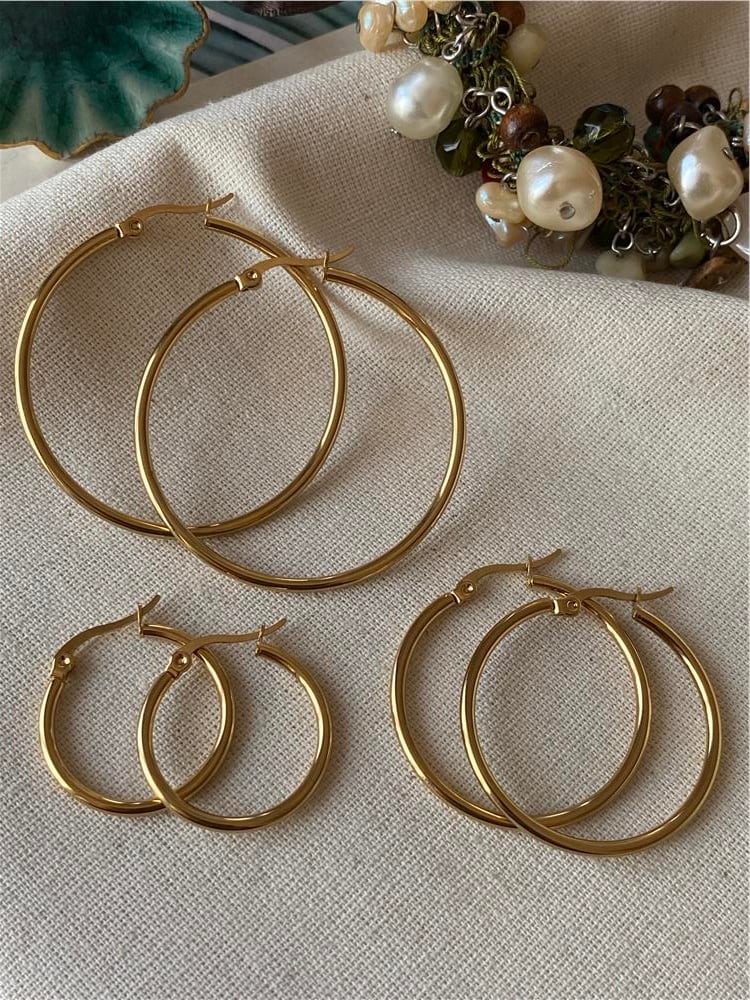 Çelik Gold Halka Set Küpe