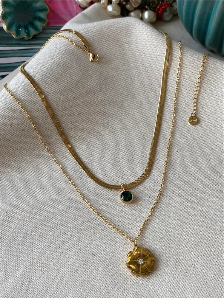 Çelik Gold İkili Çiçek Kolye
